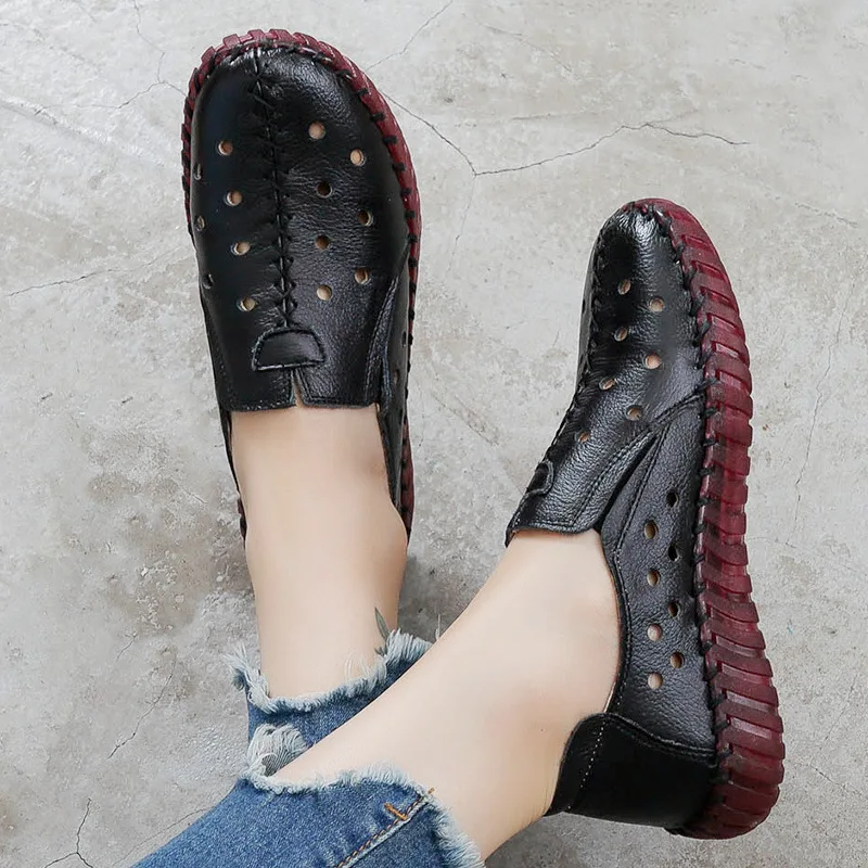 GKTINOO-zapatos planos de piel auténtica para mujer, Calzado cómodo hecho a mano, con agujeros, para embarazadas