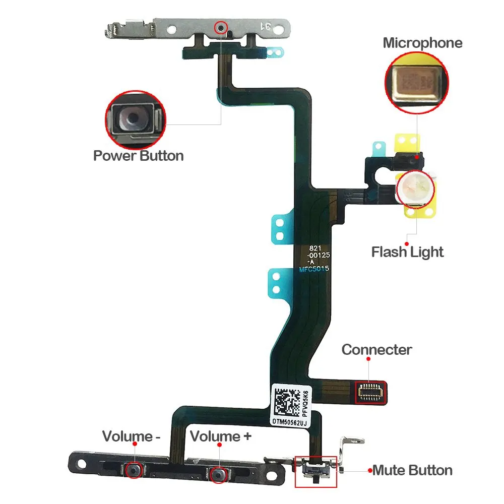 Power และ Volume Flex สำหรับ iPhone 6 6P 6S Plus ปุ่มปิดเสียงเงียบ Flex พร้อม Bracket เปลี่ยน