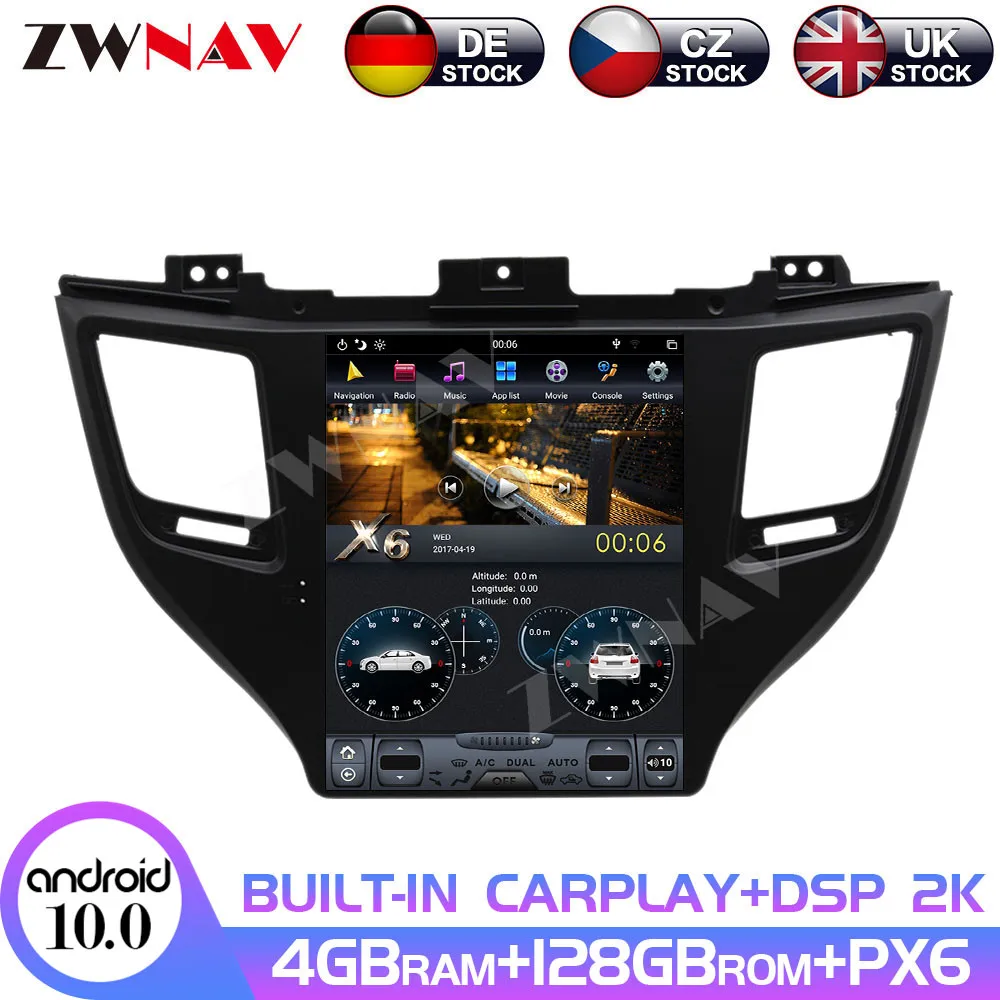 Android 10 128G For Hyundai Tuscon 2015-2019 Carplay DSP Vertical Tesla Radio Screen Car Multimedia Player Stereo GPS Navigation