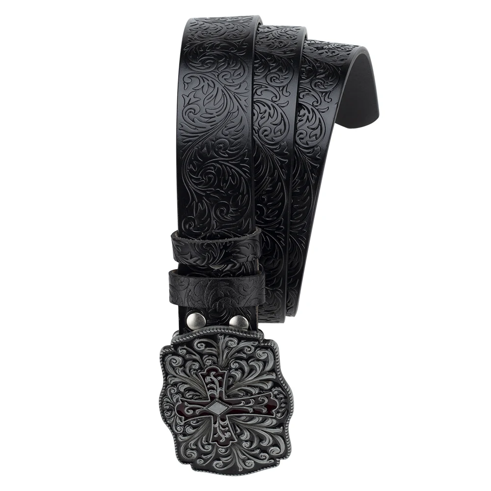 Cross Decorative Pattern Buckle Fashion Embossed Belt