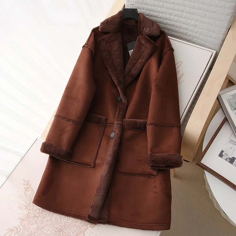 

Winter 2022 New Womens Turn-Down Collar Single Breasted Elegant Long Jackets Korean Style Solid Office Lady Fashion Coat