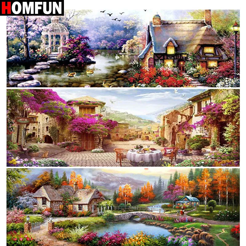 

HOMFUN Diamond Painting Full Square/Round Drill 5D DIY "House forest landscape" Embroidery Rhinestone Cross Stitch Decor Gift