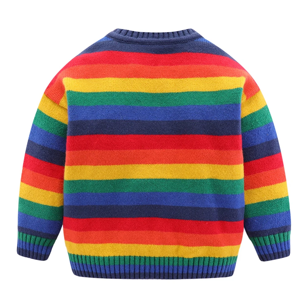 Mudkingdom Big Boys Girls Sweaters Rainbow Striped Super Soft Long Sleeve Pullovers Knited for Kids Sweaters Autumn Winter