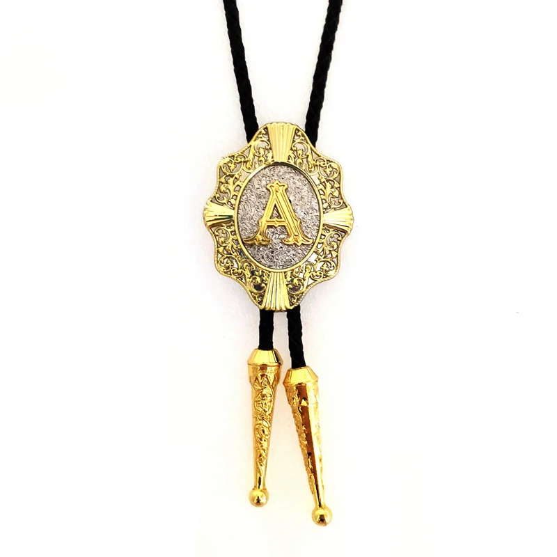 

High Quality Gold Silver Color Letter A to Z Rodeo Bolo Tie for Men Kravat Western Cowboy Southwest Bola Tie Males Accessories