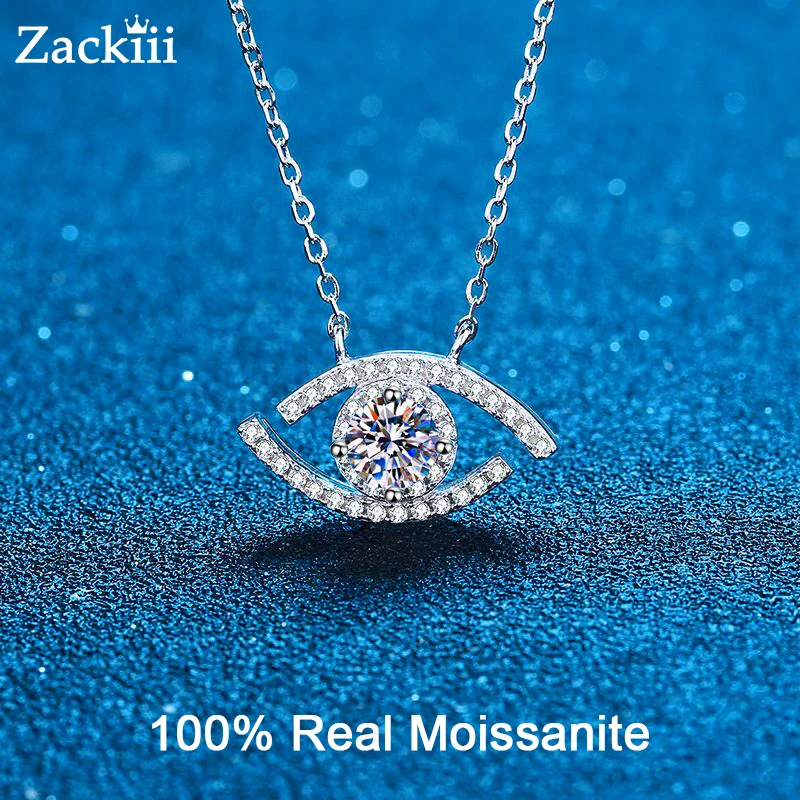 Evil Eye Moissanite Pendant Necklace D Color Ideal Cut Diamond Necklace for Women 925 Sterling Silver Greek Protection Jewelry