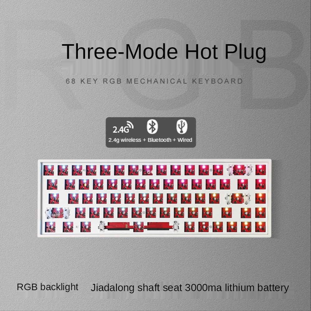 

68key RGB Wireless Bluetooth 2.4G Three-mode Mechanical Keyboard Kit Hot-swappable Axis Customization Kit Backlight USB TYPE-C