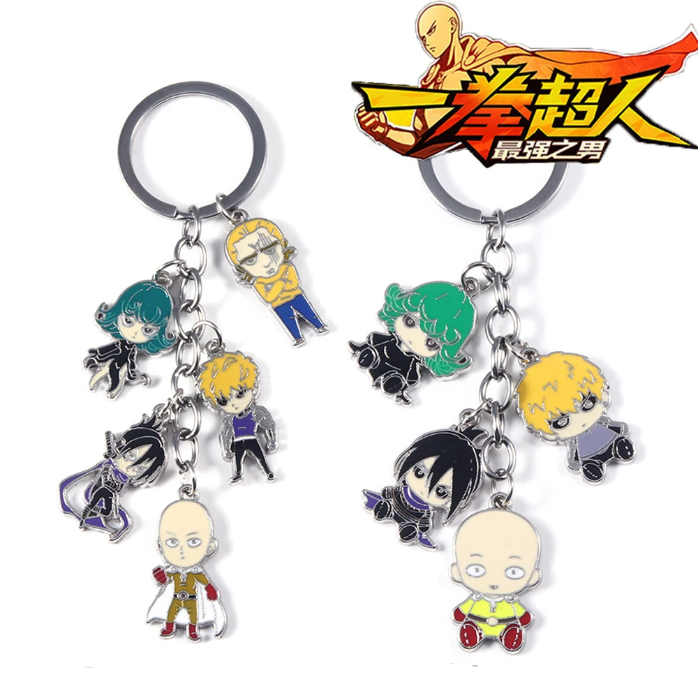 Anime One Punch Man Enamel Keychain Cartoon Saitama Genos Tatsumaki Figure Pendant Keyring For Fans Cosplay Props Jewelry