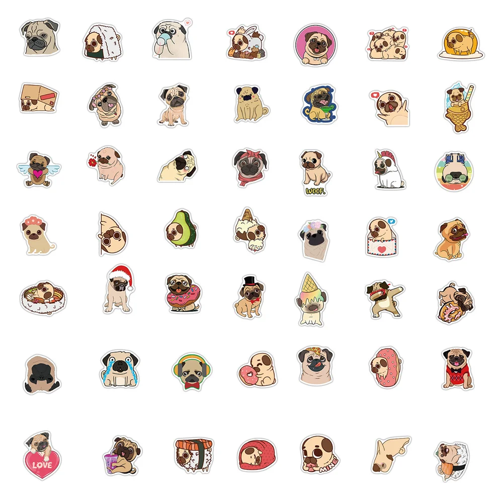 10/30/50PCS Cute Animal Pug Graffiti Waterproof Sticker Suitcase Notebook Refrigerator Skateboard Stationery Box HelmetWholesale