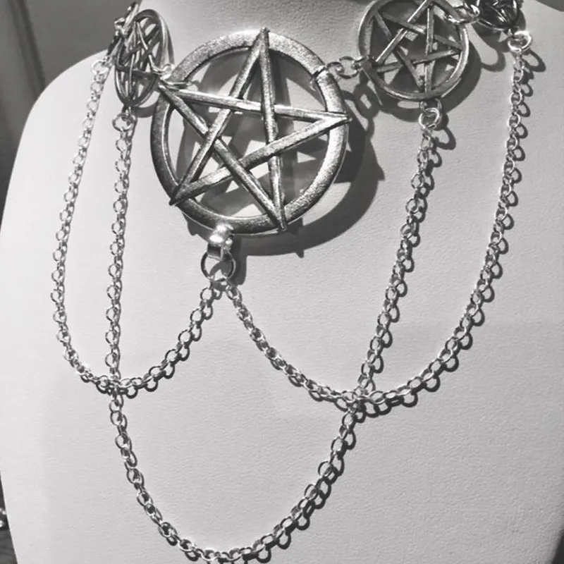 Statement pentacle  Gothic rosary necklace