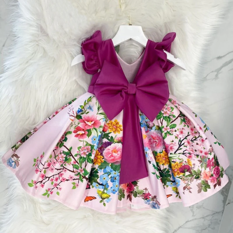 Flowers Costum For Girls Wedding Clothes 1 To 8Yrs Summer Princess Party Events Ball Gown Children Clothing Evening Frocks Dress