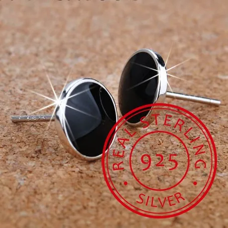 Hot sell fashion black men`s earrings 925 sterling silver men stud earrings jewelry wholesale anti-allergic gift drop shipping