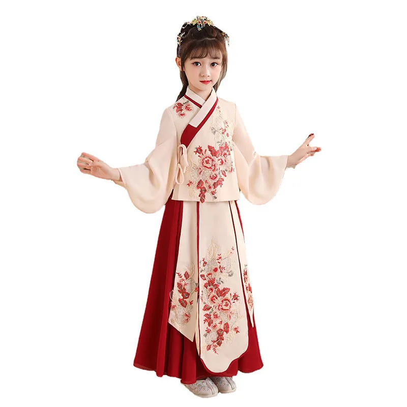 중국 자수 Hanfu 공주 생일 파티 댄스 공연 사진 드레스, 어린이 전통 웨딩 플라워 걸 드레스