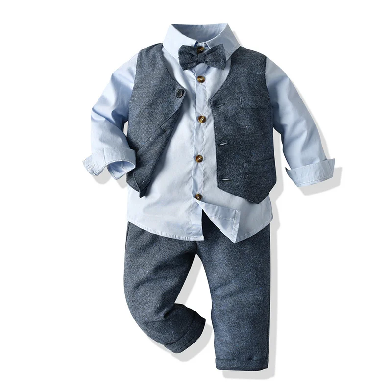 Top and Top Infant Boys Clothing Sets Boys Gentleman Suit Long Sleeve Shirt with Bowtie+Waistcoat+Trousers Baby Boy Tuxedo