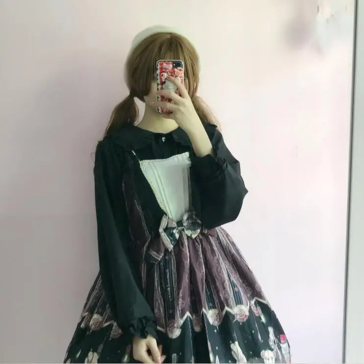 Japanse Student Dagelijks Zoete Lolita Shirt Vintage Falbala Peter Pan Kraag Victoriaanse Shirt Kwaii Meisje Gothic Lolita Top Loli Cos