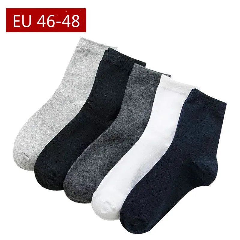 5 Pairs Mens Cotton Socks Anti Deodorant Large Size Crew Socks Casual Standard Men Business Black Long Sock Set 45-48