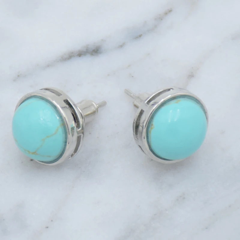 Natural Stone Round Stud Earrings Female Pink Quartzs Tiger Eye Crystal Silver Color Simple Ear Jewelry for Women Earring Gift