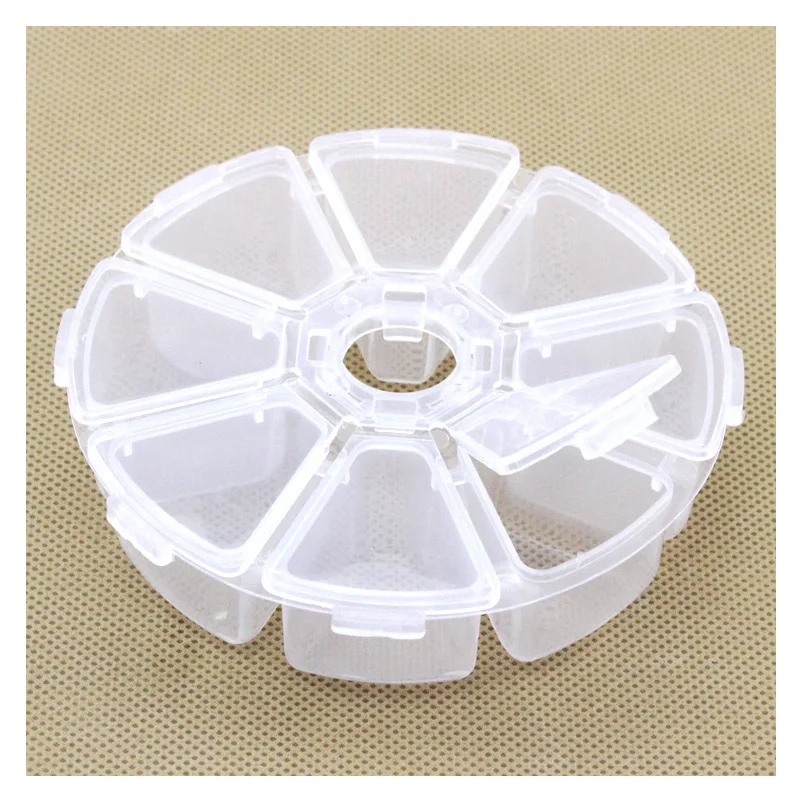 Circular 8 Small grid Boxes Buffer Grinding Files Plastic Transparent Nail Art Equipment Storage Box Nail Manicure Tools