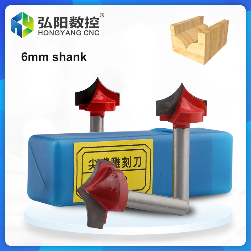 Round Shank Bevel Milling Cutter Woodworking Milling Cutting Drill 6mm Shank Double-Edged Cutting Design CNC Engraving Tool