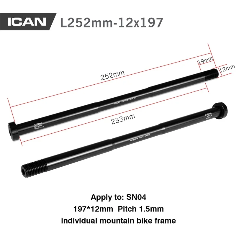 ICAN Fat Bike Skewers Thru Frame Axle Quick Release Aluminum 197x12/15x150