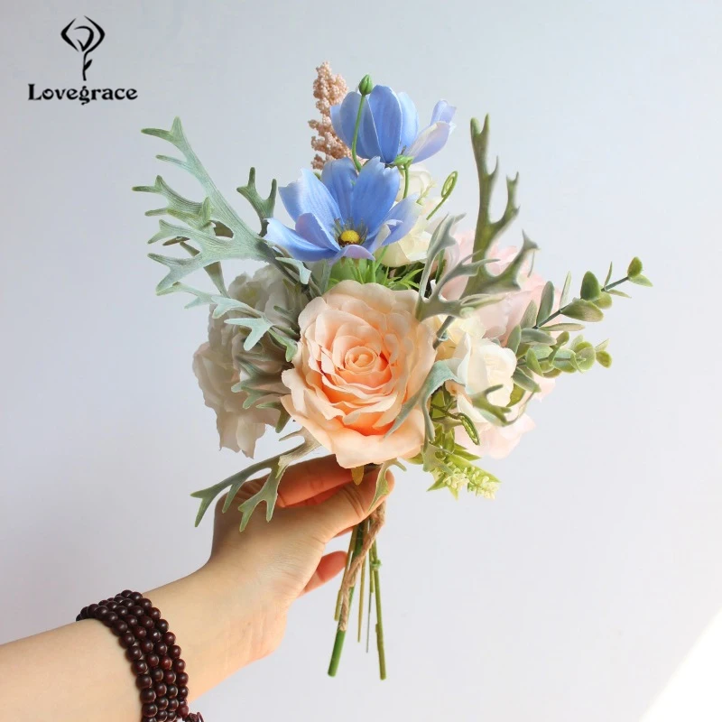 Lovegrace Mix Bloemen Zijde Pioen Kunstbloemen Rose Galsang Bloem Zijden Nep Boeket voor Thuis Bruiloft Decoratie Faux Flore