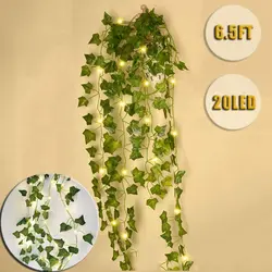 1pc 2.3m green silk artificial Hanging ivy leaf garland plants vine with light leaves diy For Home Decoration Garden Party Decor