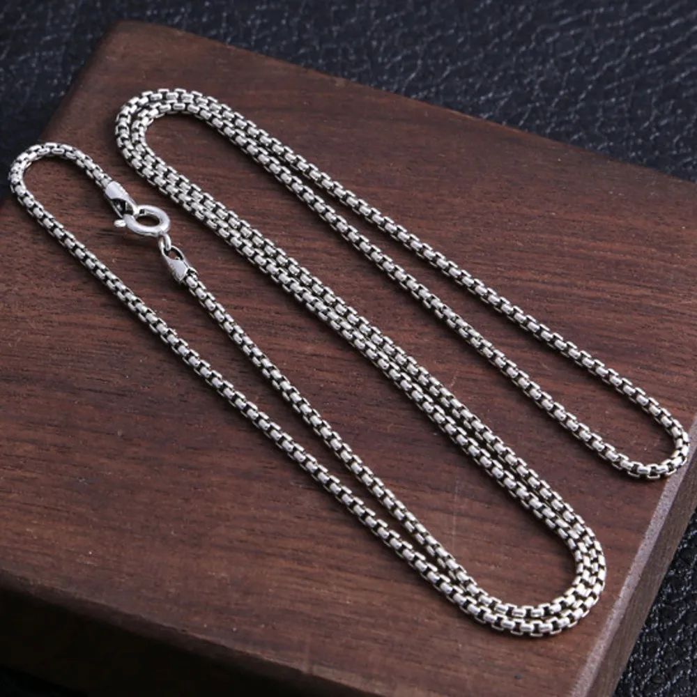 BOCAI New Solid S925 Silver Jewelry Accessories 2MM All-Match Square Box Chain Simple Men and Women Necklace Birthday Gift