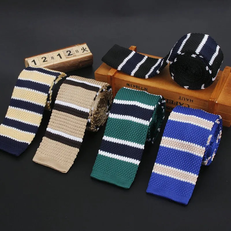 

Brand New Men's Vintage Striped Knit Neck Ties For Man Party Fashion Stripe Retro Knitting Tie Navy Wedding Slim Necktie Cravata