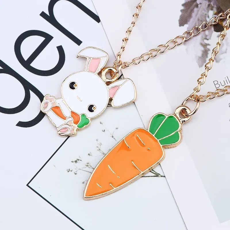 Cute Cartoon Rabbit Necklace Carrot Charm Pendant Fashion Enamel Bunny Animal Necklaces For Women Girls Christmas Gifts Collares