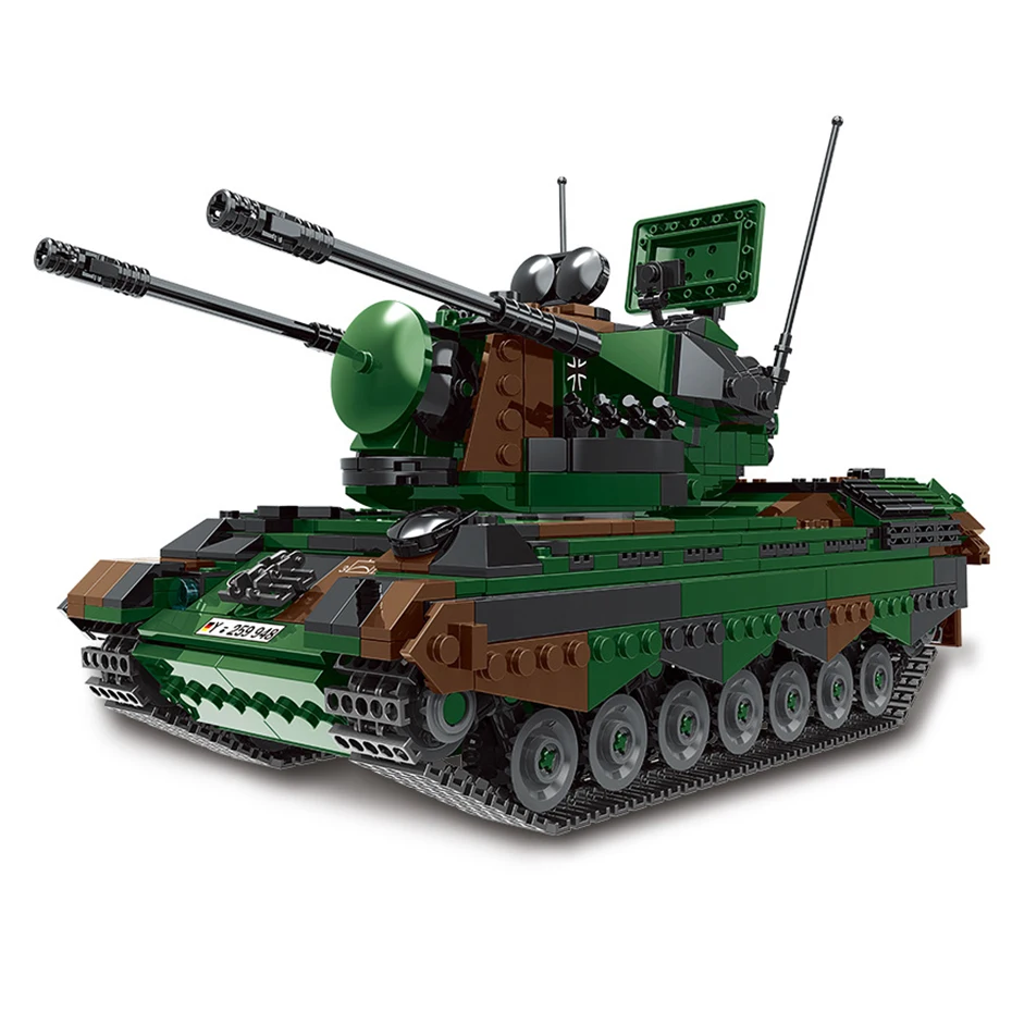 New Xingbao 06045 Military Bricks Series Antiaircraft Gun Tracked Tank Building Blocks Armored Vehicle Model Kits Boy Toys Gifts