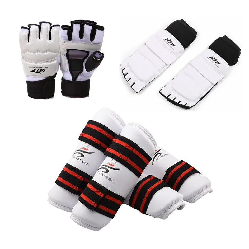 Taekwondo Gloves Karate Sparring Gear Uniform Hand Palm Support Set Long Shin Guard Knee Warmer Men Women Boxing MMA Adult Kids