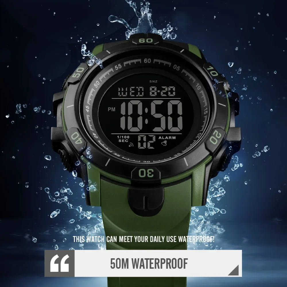 SKMEI Outdoor Mens Sports Watches 1475 Black Digital Watch Waterproof Military Alarm Clock Wristwatches Relogio Masculino