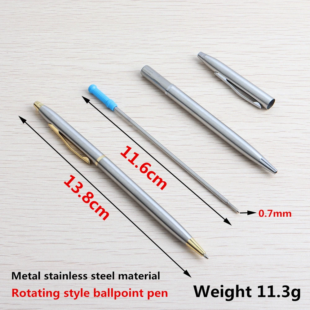 2/11/20PCS Ball Pen Stainless steel rod rotating Metal ballpoint Pen Stationery Ballpen 0.7mm Blue ink Office & School Supplies