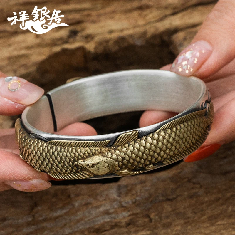 

★silver fine silver bracelets for men and women with silver bracelet silver bracelet brocade carp inlaid embossed craft