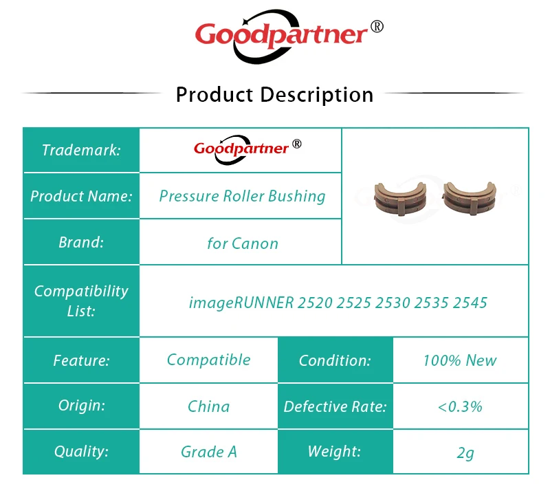 10X FC9-1063-000 Fuser Lower Pressure Roller Bushing for CANON IR 2520 2525 2530 2535 2545 / IR2520 IR2525 IR2530 IR2535 IR2545