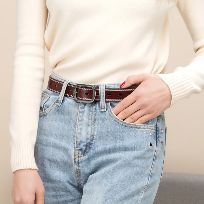 Cinturón de diseñador de marca para mujer, cinturones de cuero con hebilla marrón para mujer, Jeans femeninos, cinturón de cintura estrecha