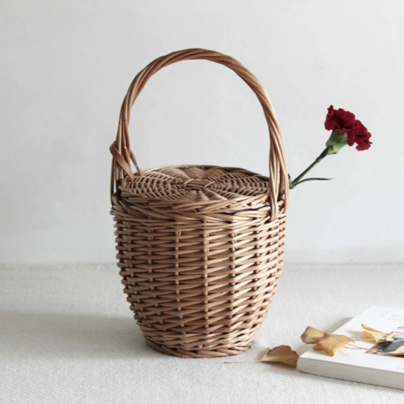 Women Beach Handbag Basket Straw Hand Bag Cover Fashion Summer New Wicker Small Retro Rattan Tote Travel Clutch Bag Handmade