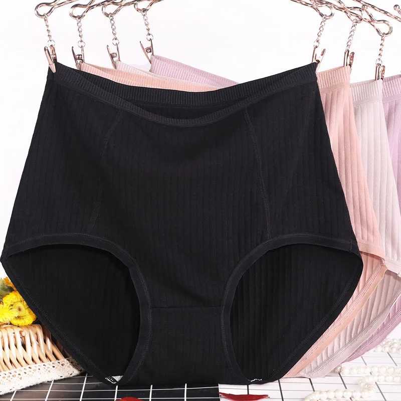 3Pcs/set Big Size XL~6XL High Waist Cotton Briefs Women's Lingerie Solid Panties Striped Underpants Breathable Underwear 4622