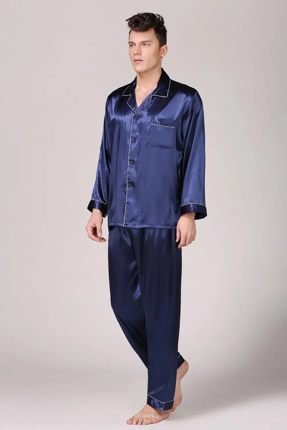 Bộ Drap Bọc Lụa Satin Đồ Ngủ Pyjama Bộ Dài Tay Ngủ Cao Cấp Nam Váy Ngủ 2 Nhà Phù Hợp Với Quần Bộ Pyjama Váy Ngủ plus Kích Thước 5XL