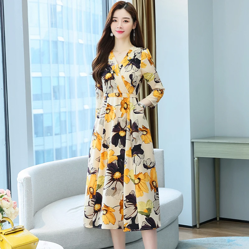 korean chiffon boho dress Korean Casual Floral Party Dresses - Chiffon Long Bohemian Dress for Women