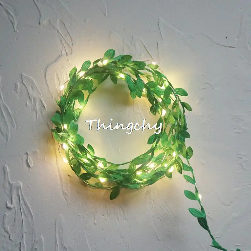 Green Leaf LED Fairy Light Garland Light String Light Living Room Decor Artifical leaves with Rope Fairy Home Lighting
