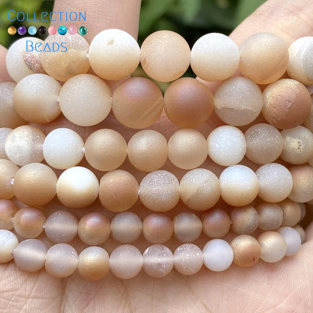 6/8/10mm Natural Stone Beads Champagne Gold Color Druzy Agates Round Spacer Beads For Jewelry Making DIY Bracelets Accessories
