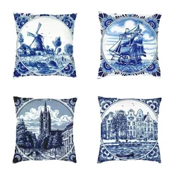 Fodera per cuscino olandese Blue Delft 40x40cm Vintage Windmill And Bridge Art federa per divano federa quadrata decorativa per la casa