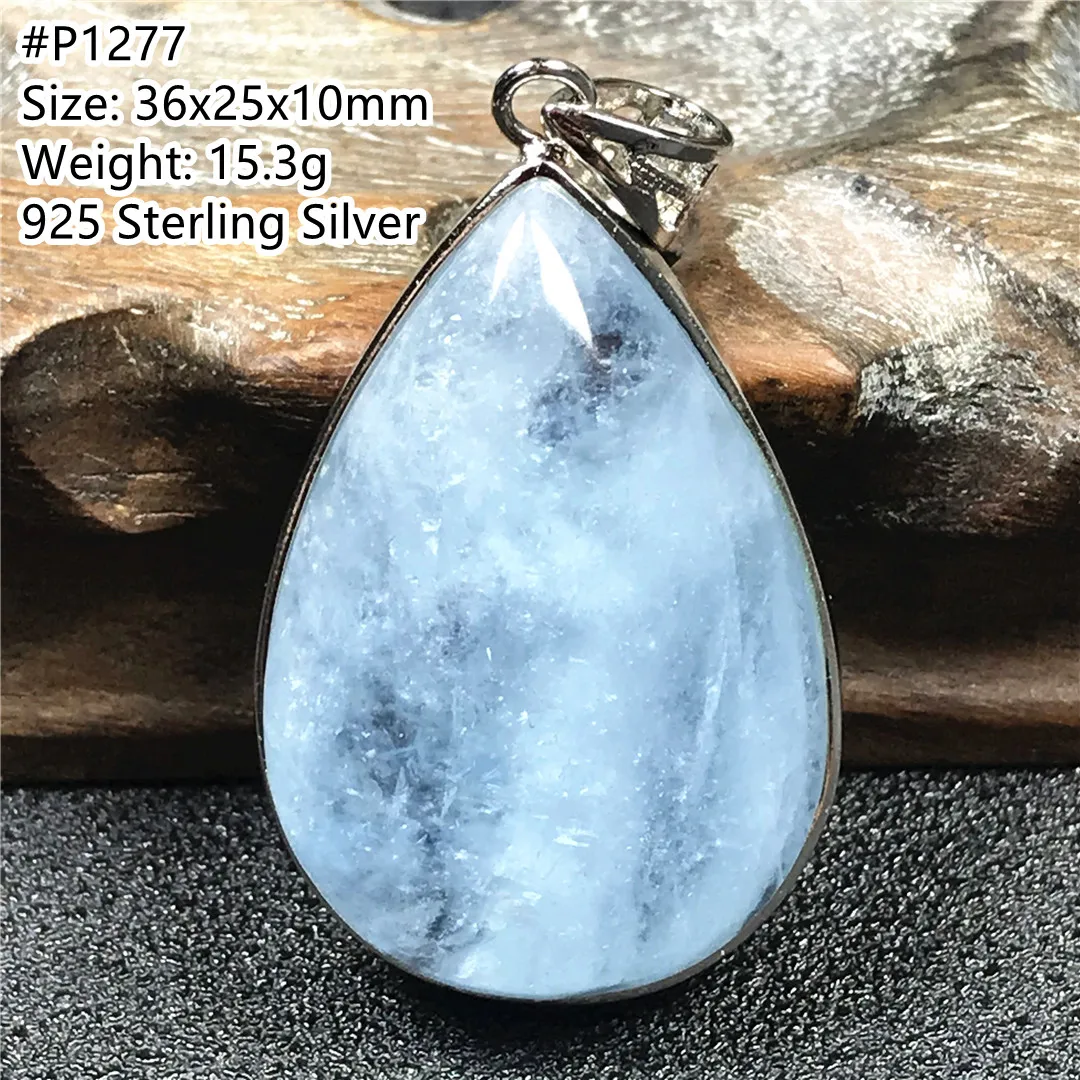 

Top Natural Aquamarine Stone Necklace Pendant Sterling Silver For Women Lady Men Gift Crystal 36x25x10mm Beads Jewelry AAAAA