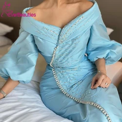 Mermaid Evening Dresses 2022 Satin Beaded Long Sleeves Robe De Soiree Off the Shoulder Vestidos Elegantes Para Mujer