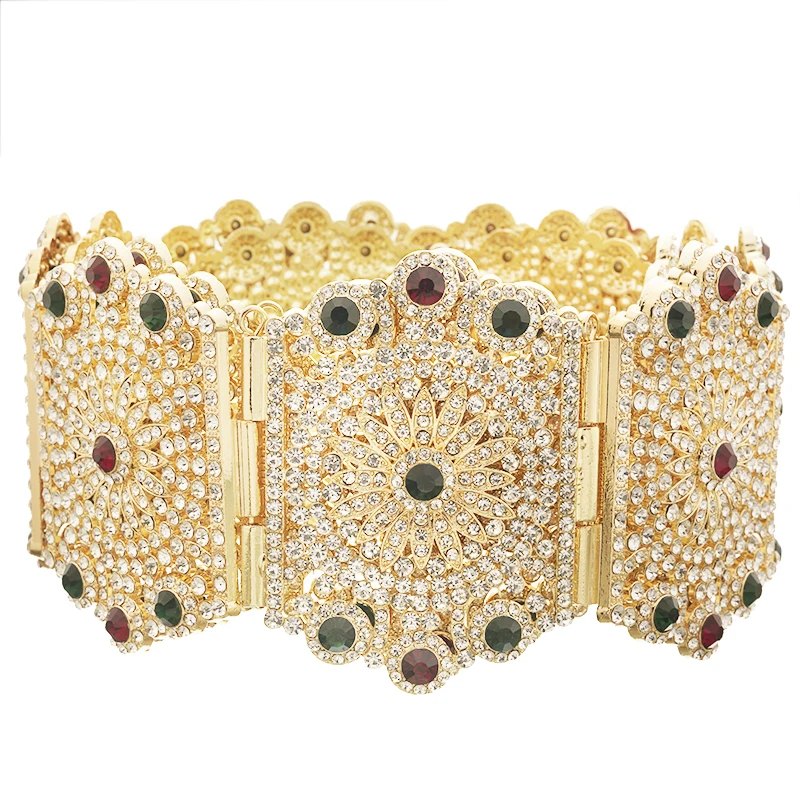 Luxurious Aristocratic Gold Color Wedding Dress Belt With All-Rhinestone Sparkling Moroccan Metal Belt