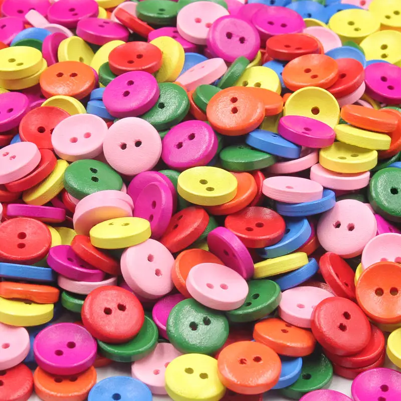 25-100Pcs 15-25MM Wooden Sewing Buttons Scrapbooking Round Colorful Mixed Two Holes Children\'s Handmade Crafts Diy Wood Buttons