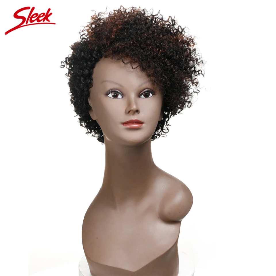 Sleek Brazilian Afro Kinky Curly Wig F1B/33# and Natural Color Short Bundles Deal Machine Made Cheap Remy Hair Wigs For Black