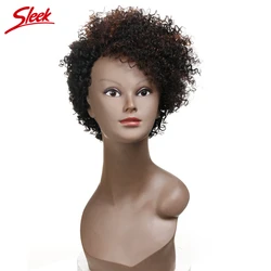 Elegante Brasileiro Afro Kinky Peruca Curly, Cor Natural, Pacote Curto, Máquina Feita, Cabelo Remy barato, Preto, F1B 33 #