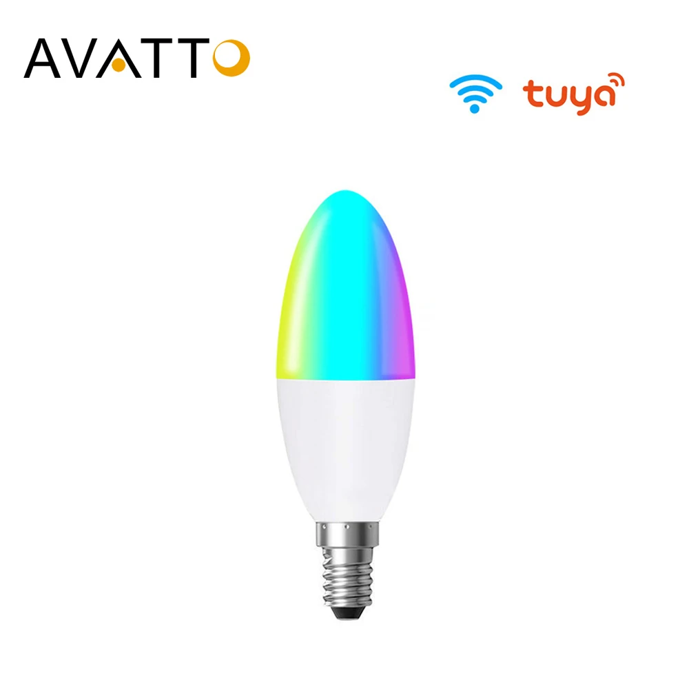 AVATTO Tuya 5W WiFi Smart Bulb with Smart Life APP, RGB Led Lamp Bulb Dimmable Candle Bulb, Voice Works with Alexa,Google Home