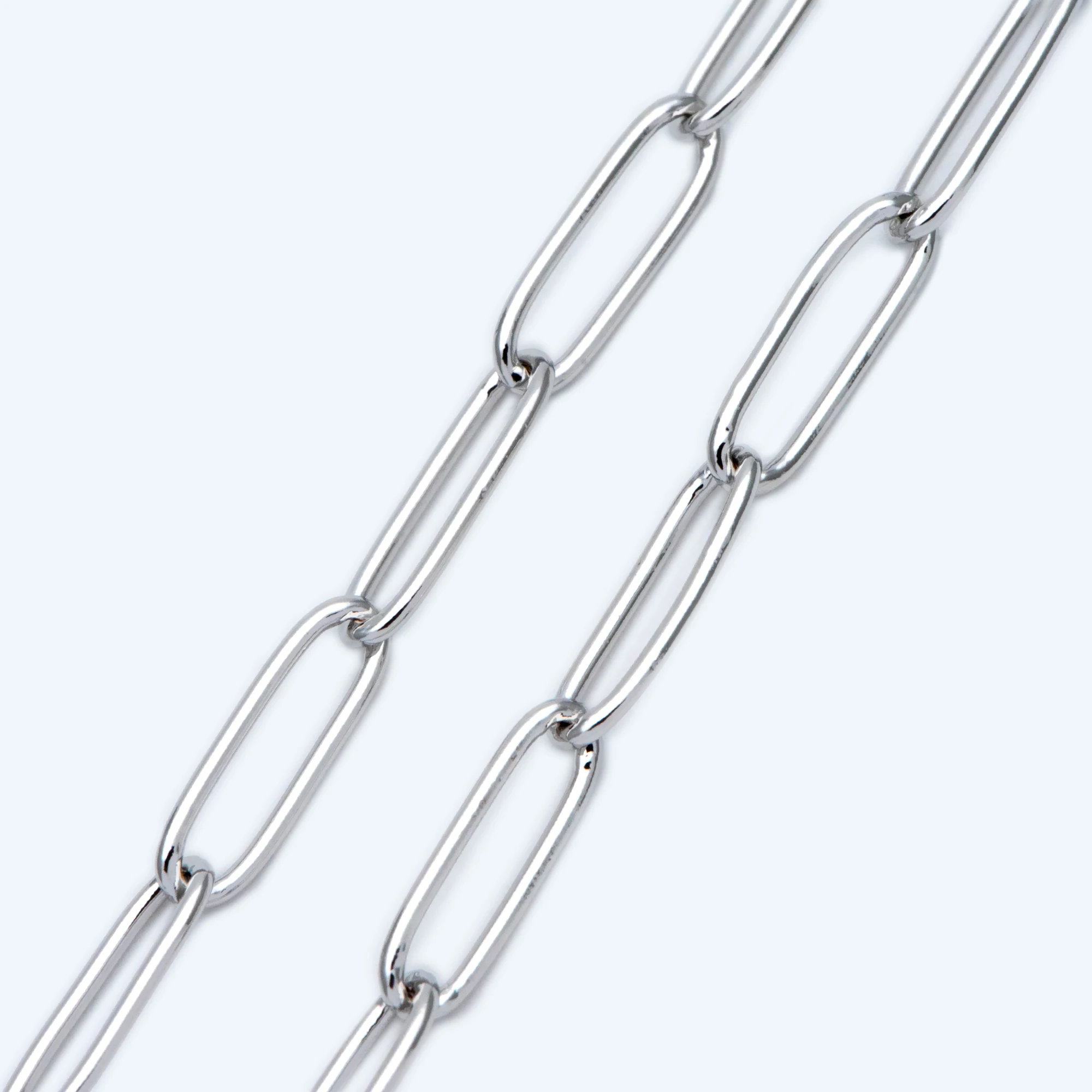 

Rhodium Plated Brass Cable Chains, Long Oval Link 5x14mm, Silver Tone Chains Wholesale (#LK-279-2)/ 1 Meter=3.3 Ft